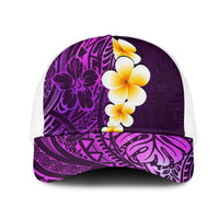 Purple Polynesia Mesh Trucker Cap Plumeria Tropical Leaves With Galaxy Polynesian Art - Polynesian Pride