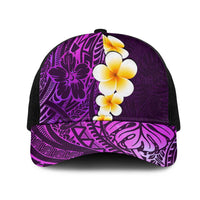 Purple Polynesia Mesh Trucker Cap Plumeria Tropical Leaves With Galaxy Polynesian Art - Polynesian Pride