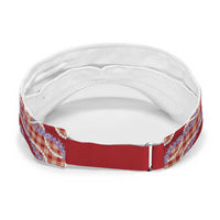 Red Hawaii Palaka Honohono Pikake Sun Visor Cap Hawaiian Orchid Lei Polynesian Pattern