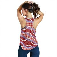 Red Hawaii Palaka Honohono Pikake Women Racerback Tank Hawaiian Orchid Lei Polynesian Pattern - Polynesian Pride