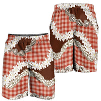 Red Hawaii Tiare and Shell Lei Shorts for Men Hawaiian Palaka Luxury Vibes - Polynesian Pride