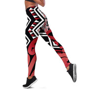 Red New Zealand Leggings Aotearoa Kowhaiwhai Mix Taniko Art LT14