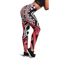Red New Zealand Leggings Aotearoa Kowhaiwhai Mix Taniko Art LT14
