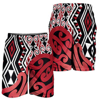 Red New Zealand Shorts for Men Aotearoa Kowhaiwhai Mix Taniko Art LT14 - Polynesian Pride