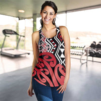 Red New Zealand Women Racerback Tank Aotearoa Kowhaiwhai Mix Taniko Art LT14 - Polynesian Pride