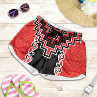 Red Niho Taniwha Mix Poutama Shorts for Women Unique Taniko Aotearoa - Polynesian Pride