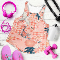 Red Palaka Crane and Flowers Women Racerback Tank Japan Heritage Spirit LT9 Red - Polynesian Pride