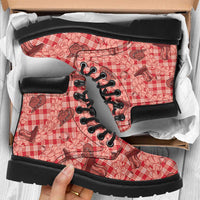 Red Palaka Hawaii Cowboy All Season Boots Puakenikeni Lei Paniolo Papale Seamless Vibes LT14 Red - Polynesian Pride