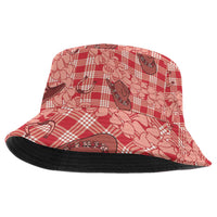 Red Palaka Hawaii Cowboy Bucket Hat Puakenikeni Lei Paniolo Papale Seamless Vibes LT14 One Size Red - Polynesian Pride