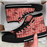 Red Palaka Hawaii Cowboy High Top Shoes Puakenikeni Lei Paniolo Papale Seamless Vibes LT14 Red - Polynesian Pride
