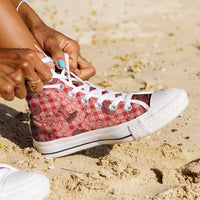 Red Palaka Hawaii Cowboy High Top Shoes Puakenikeni Lei Paniolo Papale Seamless Vibes LT14 - Polynesian Pride