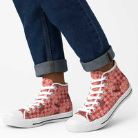 Red Palaka Hawaii Cowboy High Top Shoes Puakenikeni Lei Paniolo Papale Seamless Vibes LT14 - Polynesian Pride