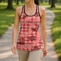 Red Palaka Hawaii Cowboy Hollow Tank Top Puakenikeni Lei Paniolo Papale Seamless Vibes LT14 - Polynesian Pride