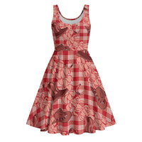 Red Palaka Hawaii Cowboy Midi Dress Puakenikeni Lei Paniolo Papale Seamless Vibes LT14 Red - Polynesian Pride