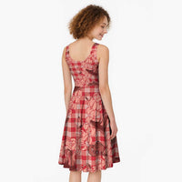 Red Palaka Hawaii Cowboy Midi Dress Puakenikeni Lei Paniolo Papale Seamless Vibes LT14 - Polynesian Pride