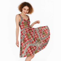 Red Palaka Hawaii Mele Kalikimaka Midi Dress Ohia Lehua Shell Leis Funny Gingerbread Santa LT14 - Polynesian Pride