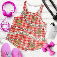 Red Palaka Hawaii Mele Kalikimaka Women Racerback Tank Ohia Lehua Shell Leis Funny Gingerbread Santa LT14 Red - Polynesian Pride
