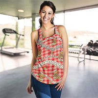 Red Palaka Hawaii Mele Kalikimaka Women Racerback Tank Ohia Lehua Shell Leis Funny Gingerbread Santa LT14 - Polynesian Pride