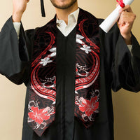 Red Polynesian Pattern With Tropical Flowers Graduation Stole LT05