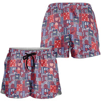 Red Samoa Manuia Le Kerisimasi Shorts for Women Pacific Patchwork Xmas Vibes - Polynesian Pride
