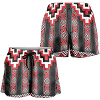 Red Taniko Aotearoa Shorts for Women Niho Taniwha Mix Poutama