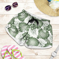 Sage Green Aloha Hawaii Shorts for Women Monstera Hibiscus Plumeria Seamless Vibes LT14 Sage Green - Polynesian Pride
