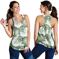 Sage Green Aloha Hawaii Women Racerback Tank Monstera Hibiscus Plumeria Seamless Vibes LT14 - Polynesian Pride