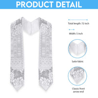 Samoa Lotu Tamaiti Graduation Stole White Sunday Polynesian Pattern With Tropical Flowers