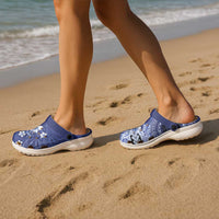 Samoa Siapo Pattern With Navy Hibiscus Clogs Shoes - Polynesian Pride