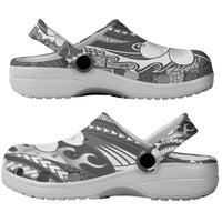 Samoa Siapo Tribal Pattern Clogs Shoes Light Gray Polynesian Plumeria Tapa Motif
