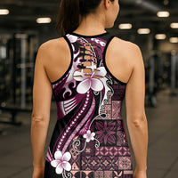 Samoa Siapo Tribal Pattern Hollow Tank Top Violet Polynesian Plumeria Tapa Motif