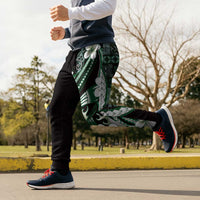 Samoa Siapo Tribal Pattern Jogger Pants Forest Green Polynesian Plumeria Tapa Motif