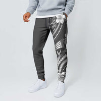 Samoa Siapo Tribal Pattern Jogger Pants Light Gray Polynesian Plumeria Tapa Motif