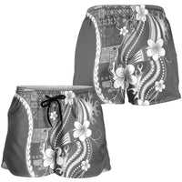 Samoa Siapo Tribal Pattern Shorts for Women Light Gray Polynesian Plumeria Tapa Motif