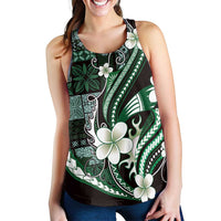 Samoa Siapo Tribal Pattern Women Racerback Tank Forest Green Polynesian Plumeria Tapa Motif