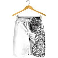 Samoan DNA Art Tattoo Shorts for Men Polynesian Pattern White Color