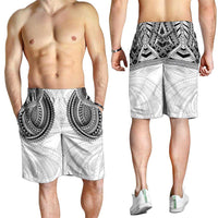Samoan Traditional Art Tattoos Shorts for Men Tatau Tribal Motifs with Ula Nifo White LT03 - Polynesian Pride
