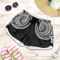 Samoan Traditional Art Tattoos Shorts for Women Tatau Tribal Motifs with Ula Fala Black LT03 Black - Polynesian Pride