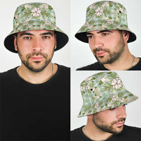 Squares Maile Leaf Bucket Hat Turquoise Palaka Hawaiian Quilt Pattern - Polynesian Pride