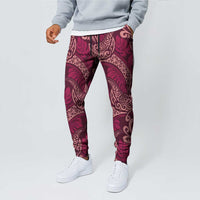 Sweet Pink Monstera Jogger Pants Polynesian Tribal Pattern - Polynesian Pride