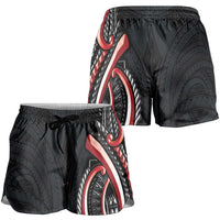 Traditional Art Hawaiian Kakau Tattoos Shorts for Women Red Color LT03