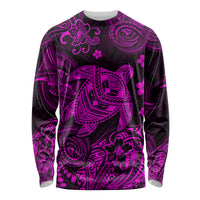 (Custom Personalised) Hawaii Turtle Polynesian Long Sleeve Shirt Plumeria Flower Unique Style - Pink LT8