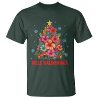 Tropical Hawaiian Hibiscus Christmas Tree Mele Kalikimaka T Shirt TS02 Dark Forest Green - Polynesian Pride