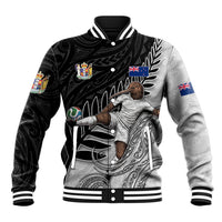 Personalized New Zealand Football Baseball Jacket Kiwi Mascot with Silver Fern - Maori Tribal Tattoo Art TS04 Unisex Black White - Polynesian Pride