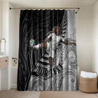 Personalized New Zealand Football Bathroom Set Kiwi Mascot with Silver Fern - Maori Tribal Tattoo Art TS04 Shower Curtain Only Black White - Polynesian Pride