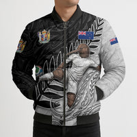 Personalized New Zealand Football Bomber Puffer Jacket Kiwi Mascot with Silver Fern - Maori Tribal Tattoo Art TS04 - Polynesian Pride