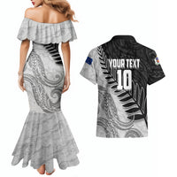 Personalized New Zealand Football Couples Matching Mermaid Dress and Hawaiian Shirt Kiwi Mascot with Silver Fern - Maori Tribal Tattoo Art TS04 - Polynesian Pride