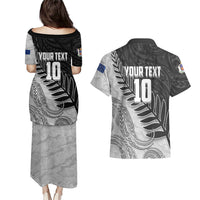 Personalized New Zealand Football Couples Matching Puletasi and Hawaiian Shirt Kiwi Mascot with Silver Fern - Maori Tribal Tattoo Art TS04 - Polynesian Pride