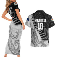 Personalized New Zealand Football Couples Matching Short Sleeve Bodycon Dress and Hawaiian Shirt Kiwi Mascot with Silver Fern - Maori Tribal Tattoo Art TS04 - Polynesian Pride