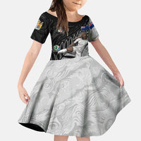 Personalized New Zealand Football Family Matching Long Sleeve Bodycon Dress and Hawaiian Shirt Kiwi Mascot with Silver Fern - Maori Tribal Tattoo Art TS04 Daughter's Dress Black White - Polynesian Pride
